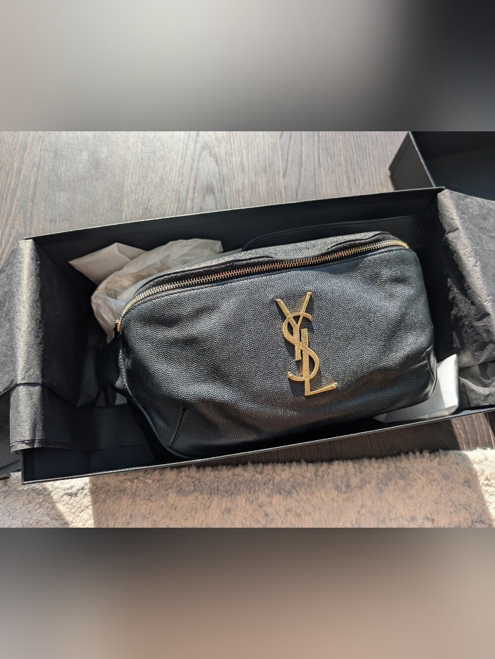 Authentic Saint Laurent Black Leather Belt Bag